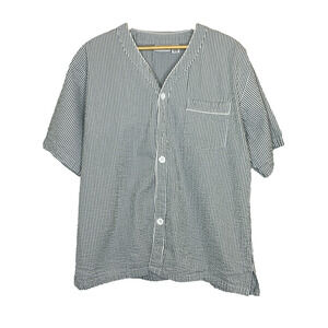 Men's Large The Vermont Country Store Green Seerscuker Stripe Cotton Pajama Top